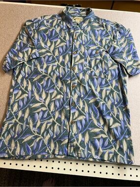 Havana Cafe Silk Short-Sleeve Casual Button-Down Shirt - Tropical Leaf Print